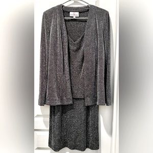 Vintage En Francais Sparkling 2 Piece Skirt & Jacket Ensemble in Metallic Silver
